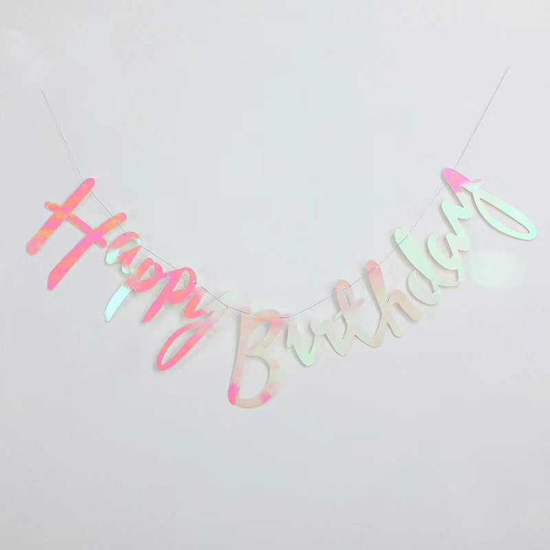 Iridescent Glitter Script Happy Birthday Banner Decoration