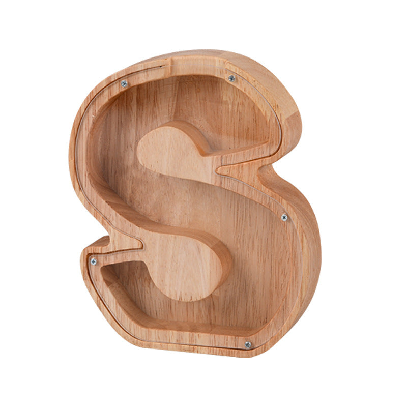 Wooden Piggy Bank with Customize Name Stickers