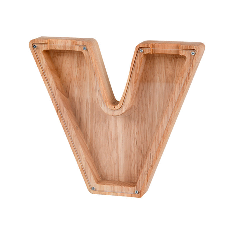 Wooden Piggy Bank with Customize Name Stickers