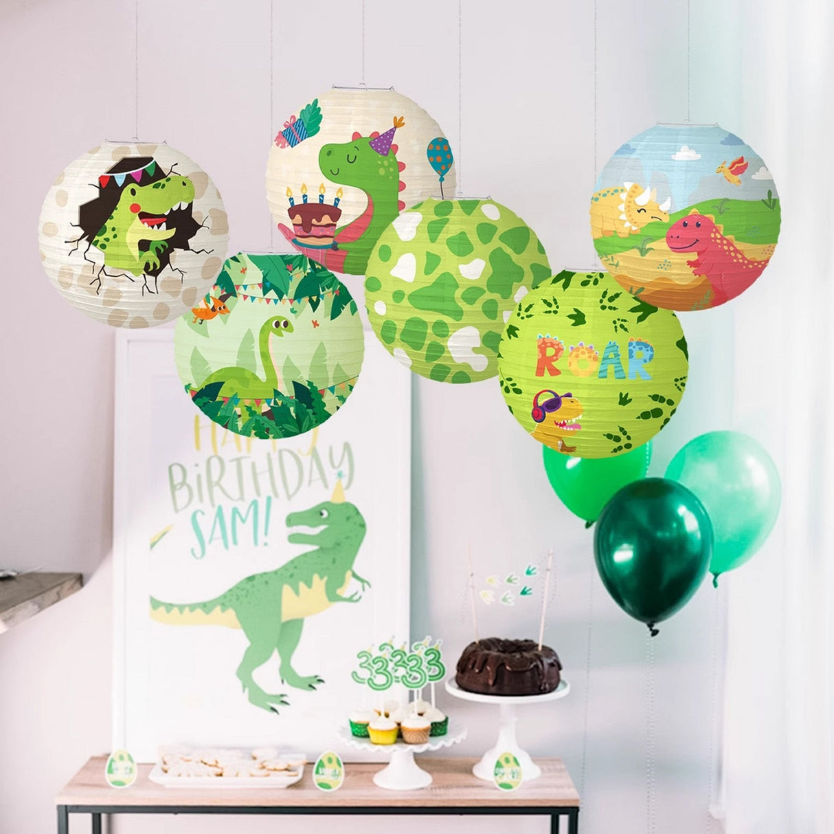 Round Paper Lantern Decoration - Dinosaur Set