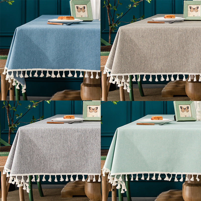Japanese Style Tassel Cotton Linen Tablecloth - Grey