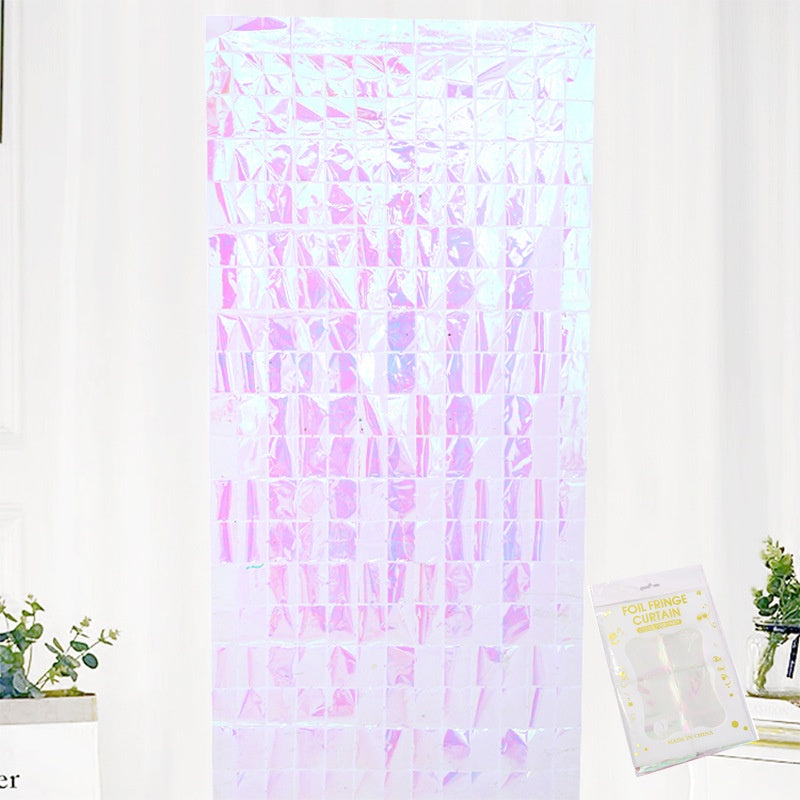 Sequin Tinsel Curtain Backdrop Square - Iridescent