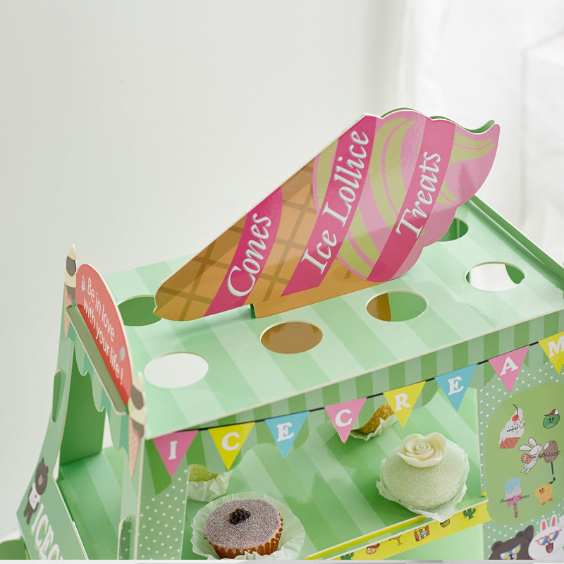 Kids Cake Cupcake Dessert Stand - Green Ice Cream Truck