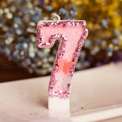 Premium Butterfly Pink Number Candle for birthday party cake decoration event