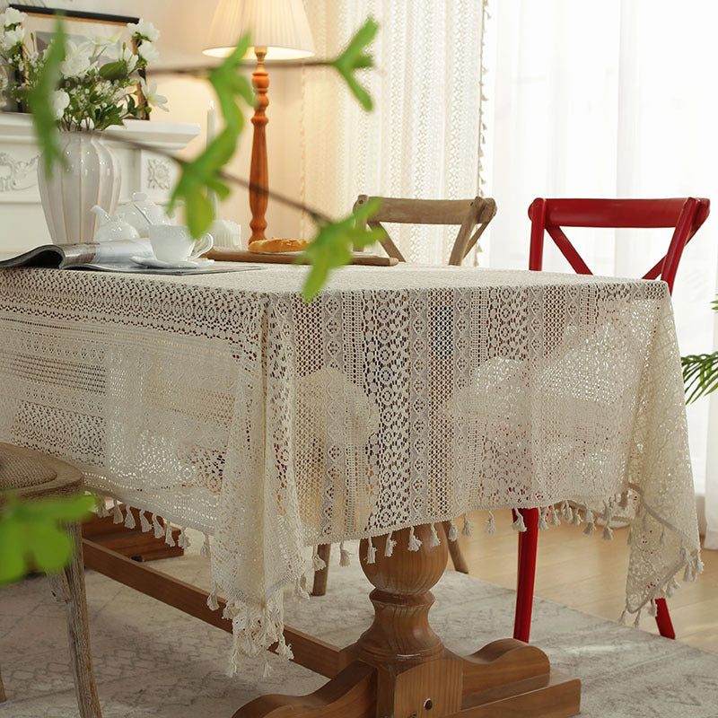 Crochet Knitting Decorative Table Cloth with Tassel