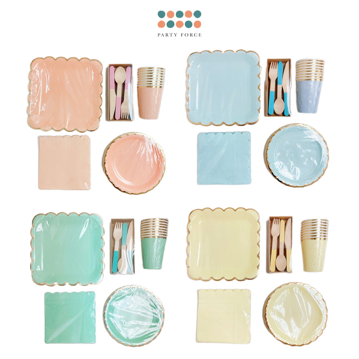 Disposable plates, cups, fork & spoons for parties - Candy Pastel Colour