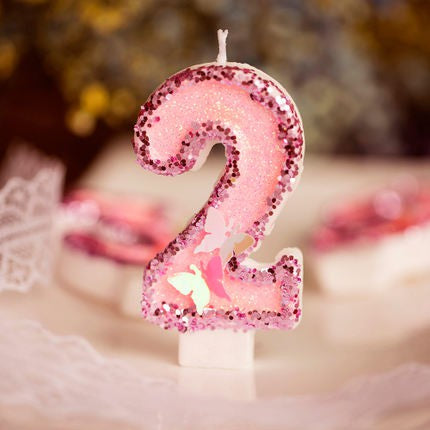 Premium Butterfly Pink Number Candle for birthday party cake decoration event