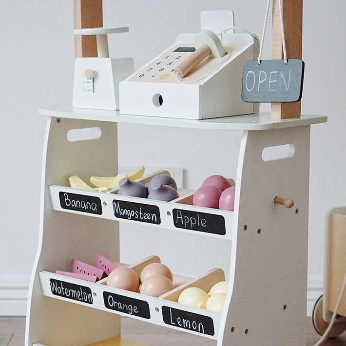 Nunukids Wooden Fruit Grocery Cart Trolley Play Set