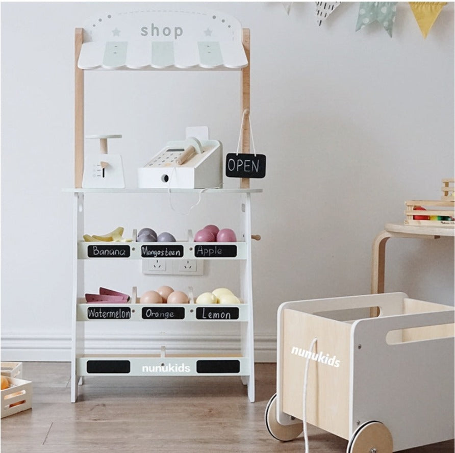 Nunukids Wooden Fruit Grocery Cart Trolley Play Set