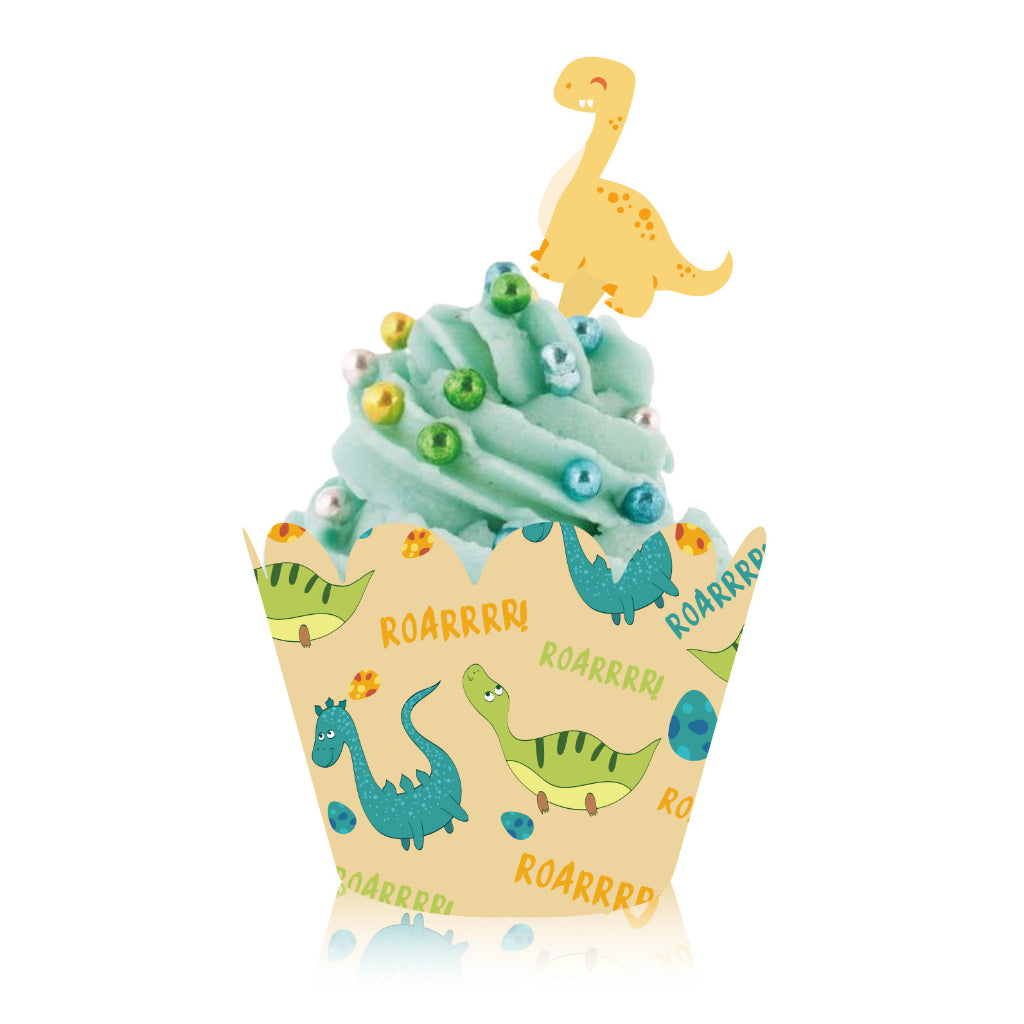 Dino Cupcake Paper Wrapper and Topper Set