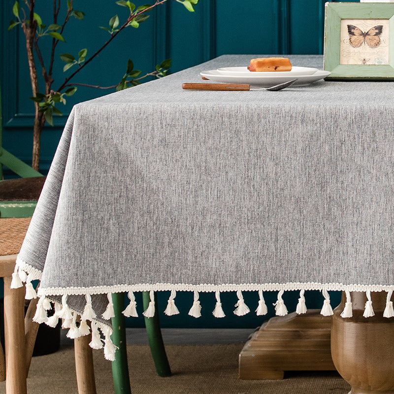 Japanese Style Tassel Cotton Linen Tablecloth - Grey