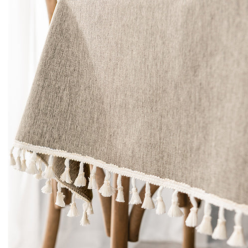 Japanese Style Tassel Cotton Linen Tablecloth - Grey