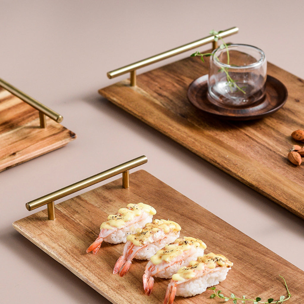 Wooden Serving Tray with Metal Handles (2 size options)