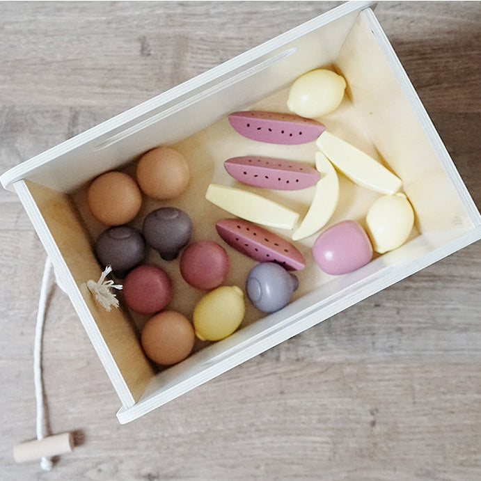 Nunukids Wooden Fruit Grocery Cart Trolley Play Set