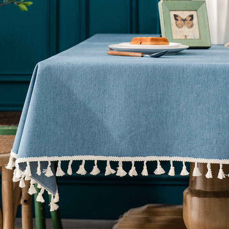 Japanese Style Tassel Cotton Linen Tablecloth - Grey