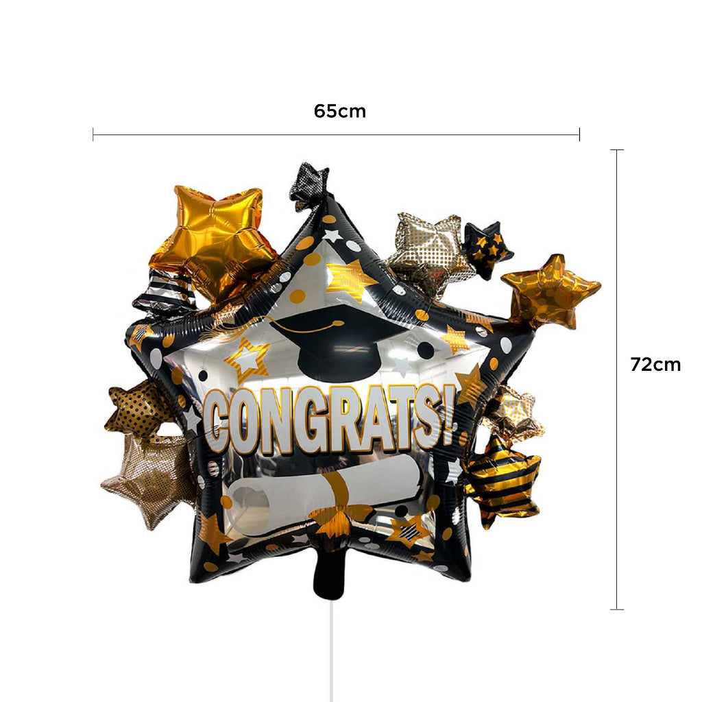 Congrats Multi Black Gold Star Graduation Foil Balloon