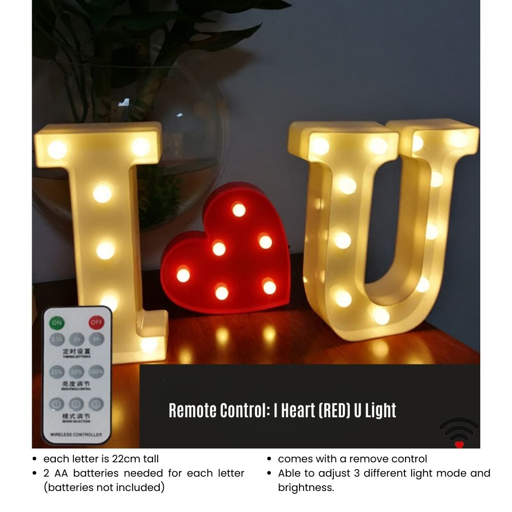 Remote control "I heart You" letter light