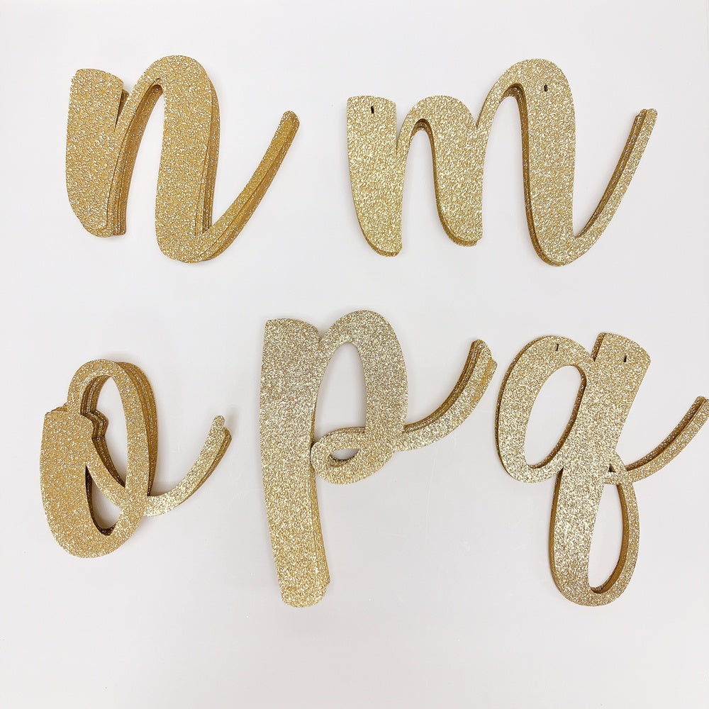 Happy Birthday Banner Custom Cursive Glitter Gold Script Font Banner