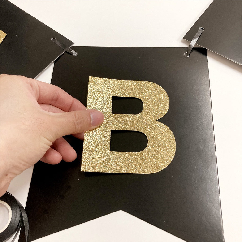 Happy Birthday Banner Black DIY Customised Banner for party wedding event decoration