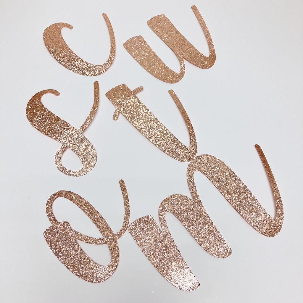 Happy Birthday Banner Rose Gold Custom Cursive Glitter Script Banner for Birthday Party