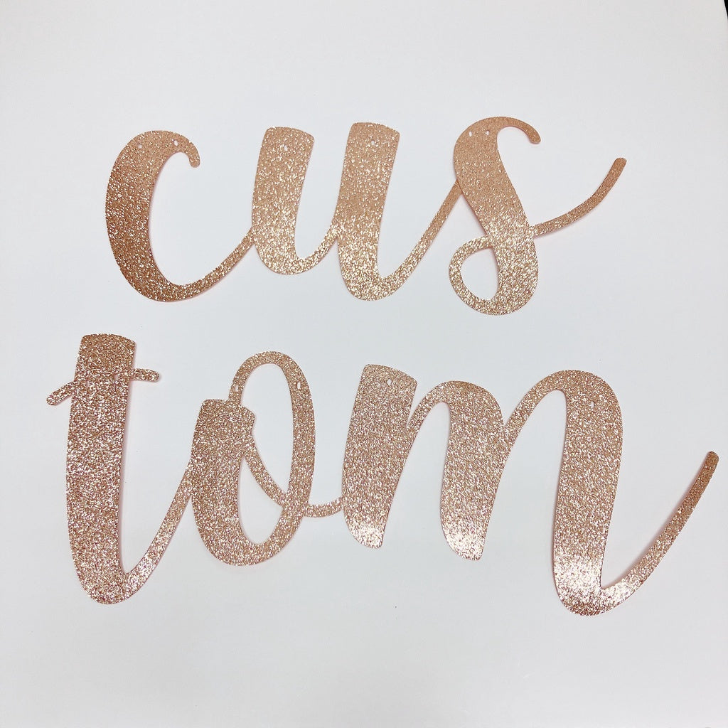 Happy Birthday Banner Rose Gold Custom Cursive Glitter Script Banner for Birthday Party