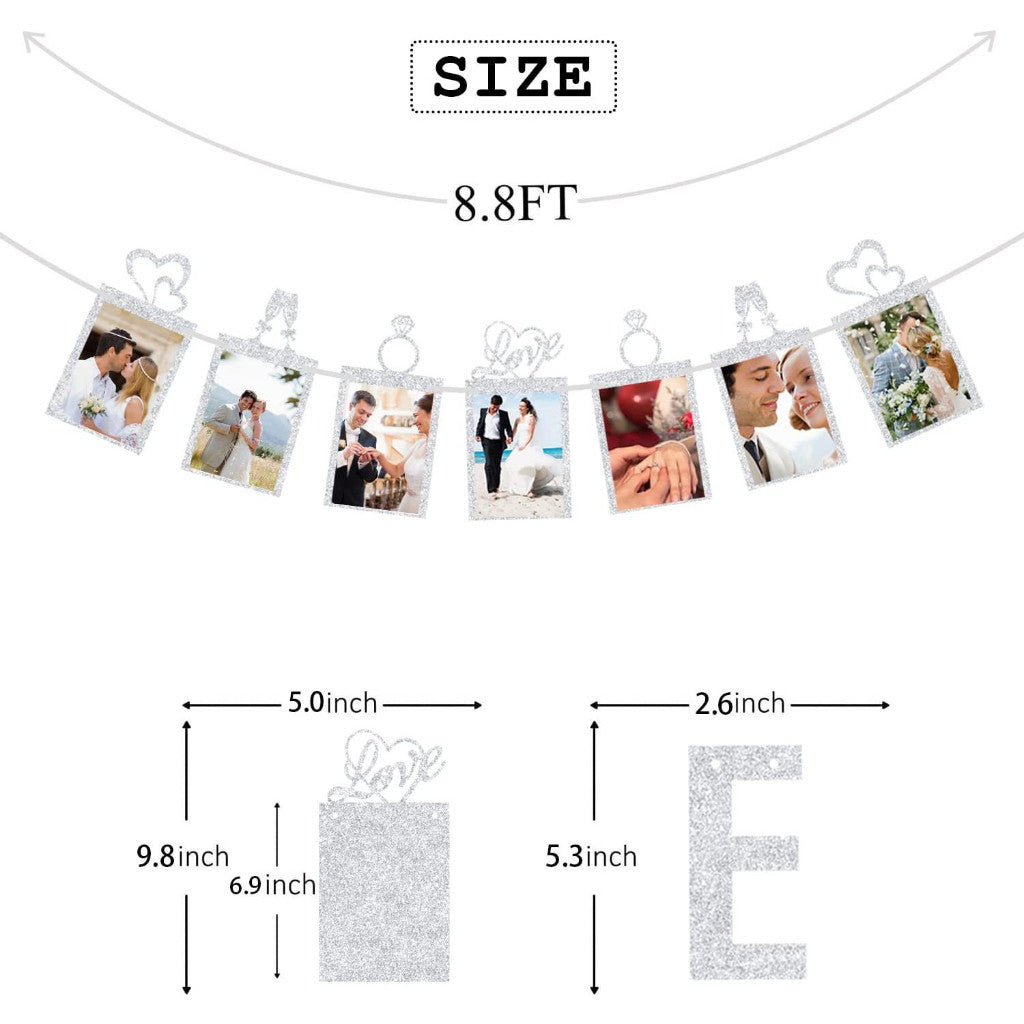 Glitter Silver Happy Anniversary Banner with Photo Garland Banner