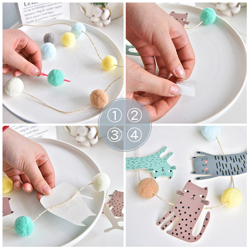 Animal Pom Pom Garland for Party Decoration Pets birthday party decoration