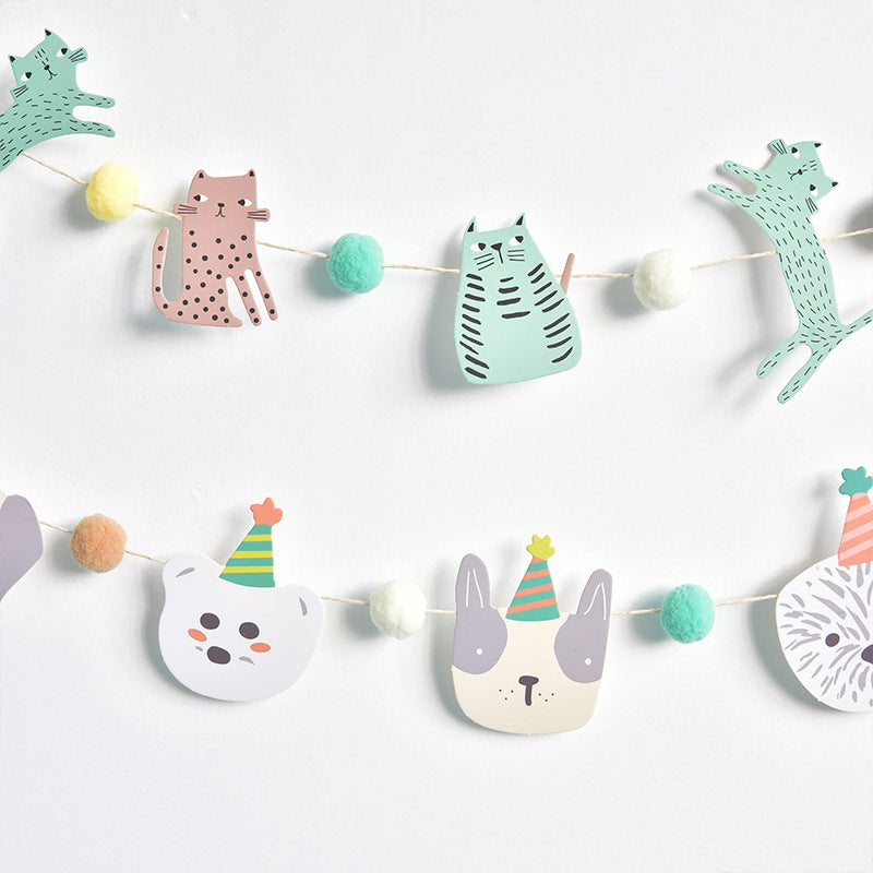 Animal Pom Pom Garland for Party Decoration Pets birthday party decoration