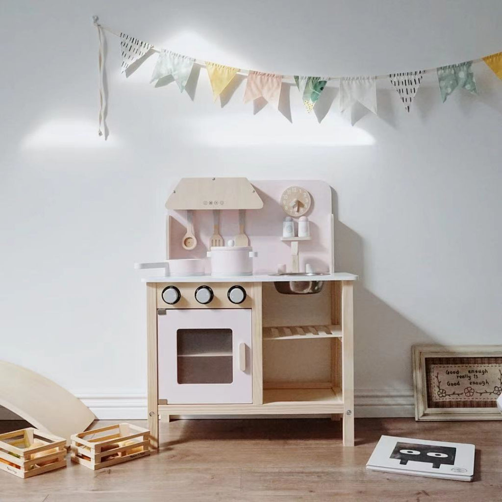 Nordic Wooden Kitchen Play Set Educational Pretend Play Roleplay Wooden Toy