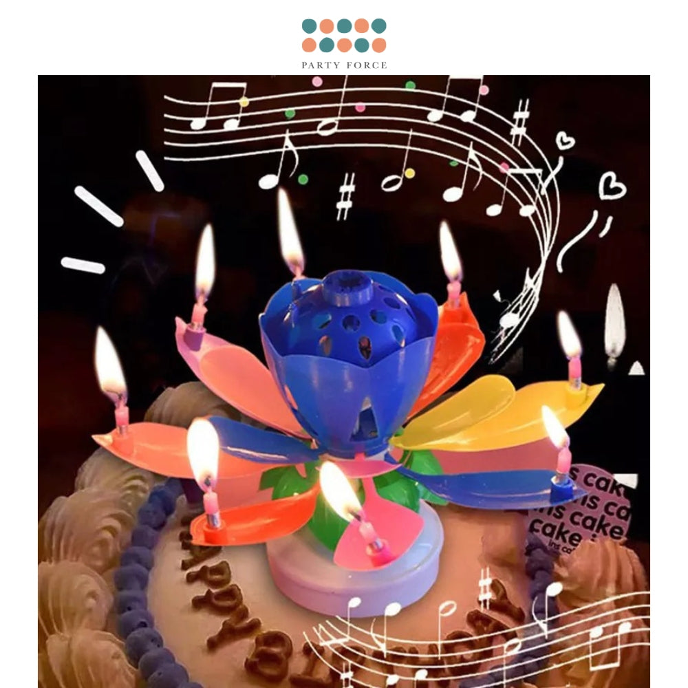 Happy Birthday Candle Double layer Rainbow Music Lotus Birthday Candle