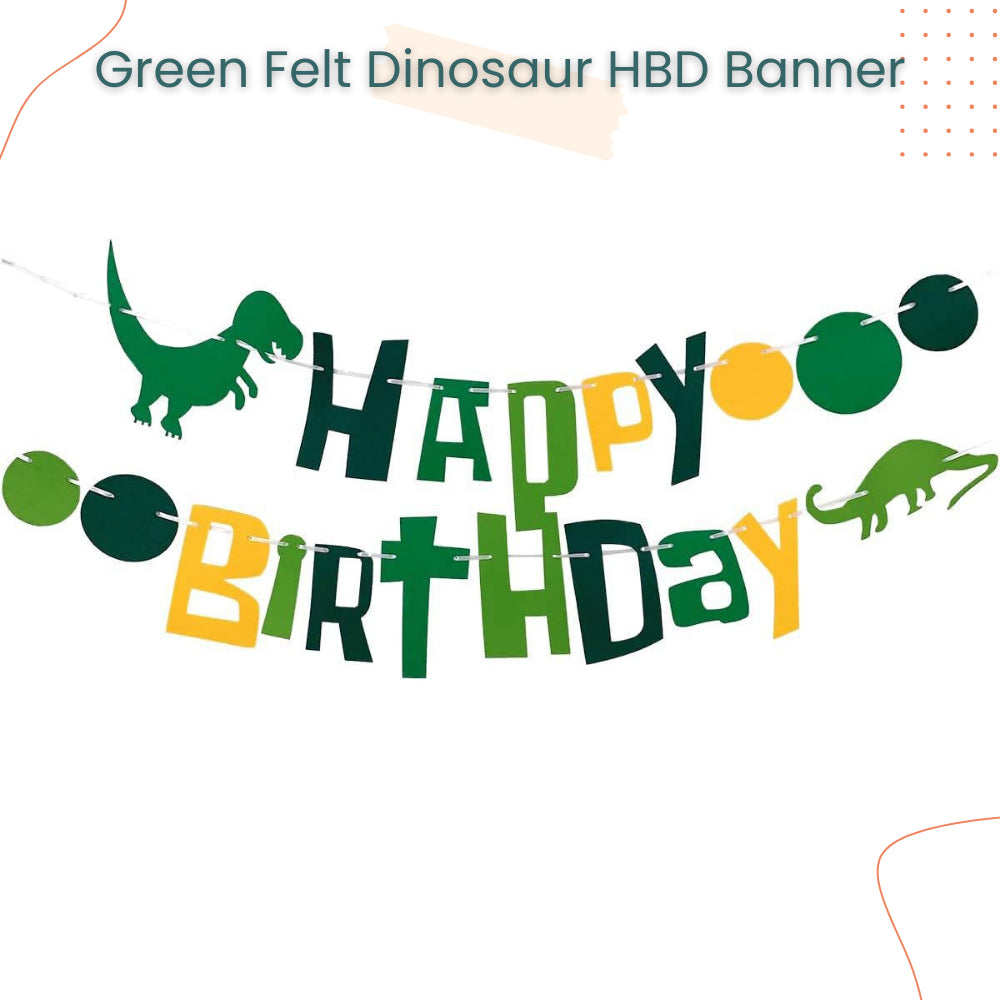 Green Felt Dinosaur Happy Birthday Banner for Birthday Parties