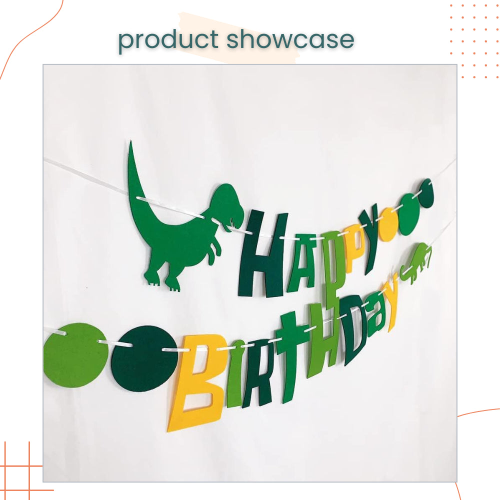 Green Felt Dinosaur Happy Birthday Banner for Birthday Parties