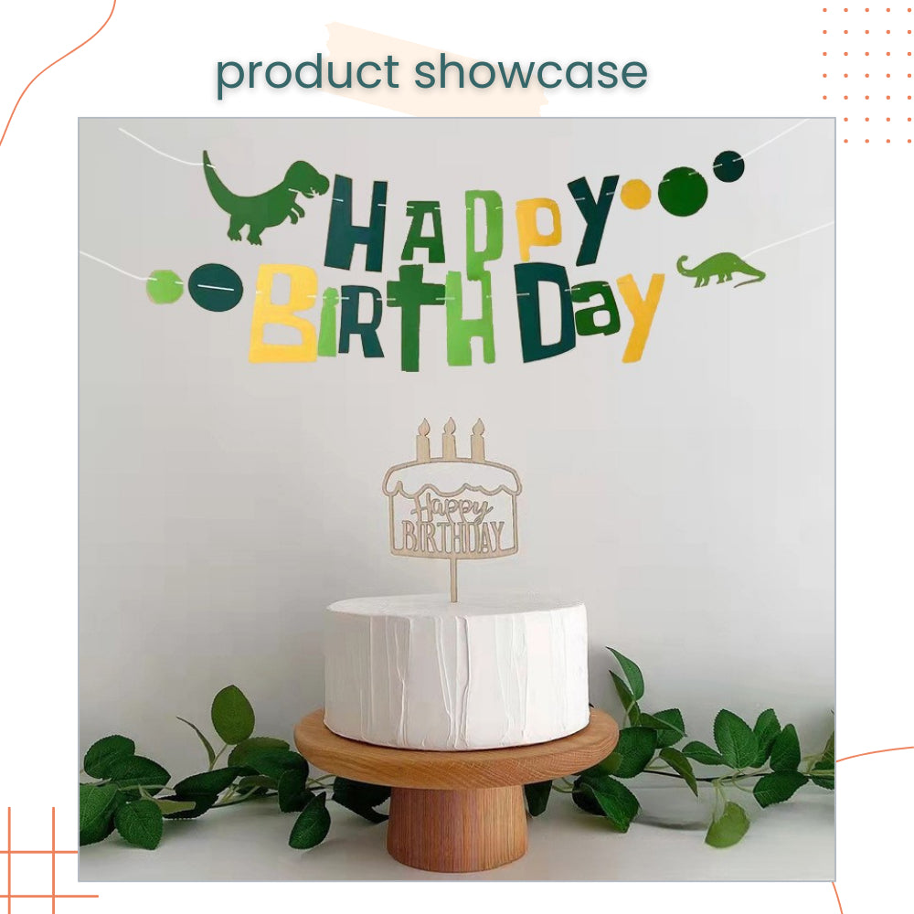 Green Felt Dinosaur Happy Birthday Banner for Birthday Parties