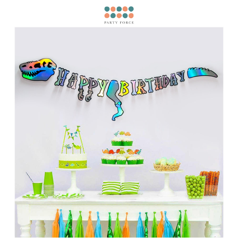 Iridescent Dinosaur Happy Birthday Banner for Birthday Parties Decoration