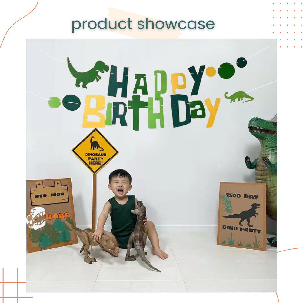 Green Felt Dinosaur Happy Birthday Banner for Birthday Parties