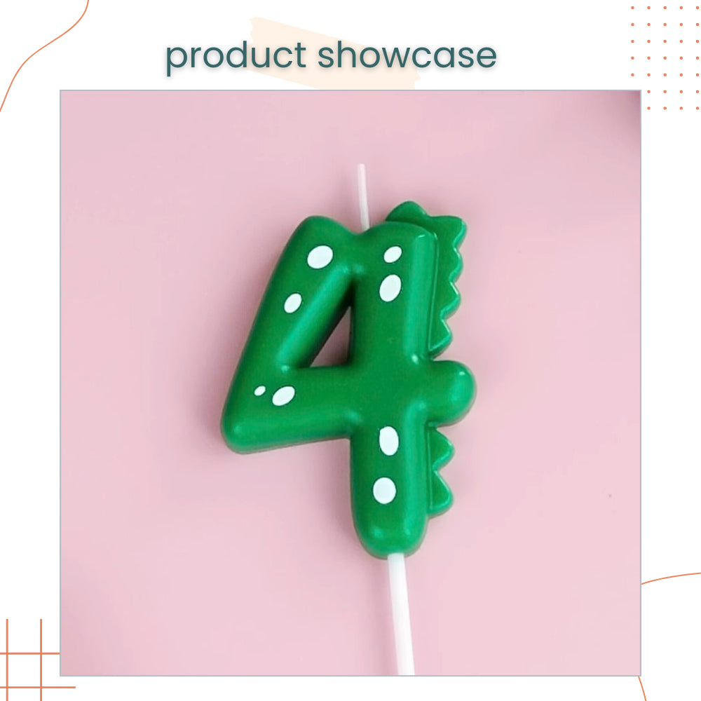 Cute Green Dinosaur Number Candle for Birthday Parties