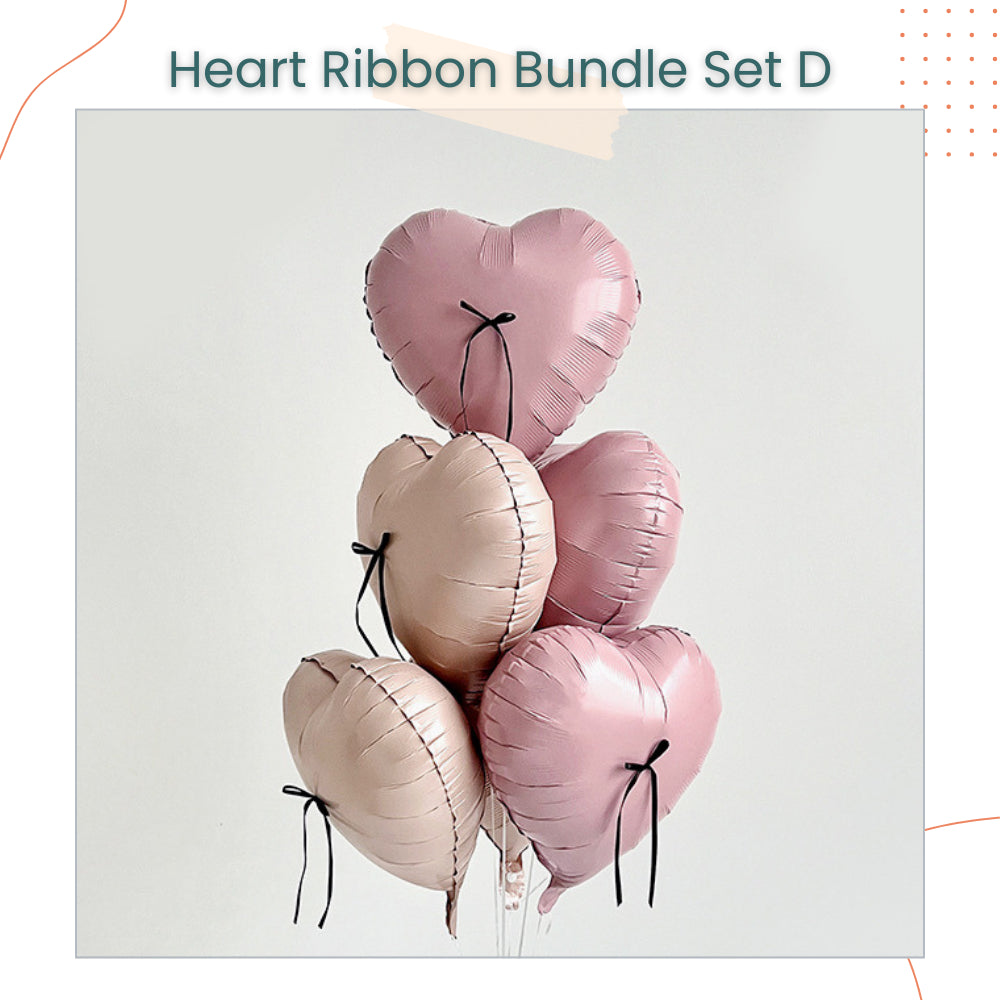 18inch Glossy Cream Heart Ribbon Balloon Bouquet Bundle for Party Events