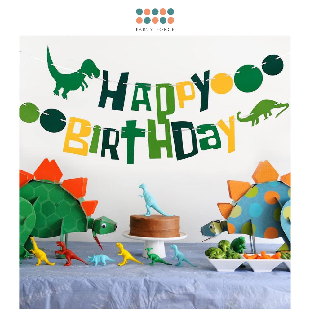 Green Felt Dinosaur Happy Birthday Banner for Birthday Parties