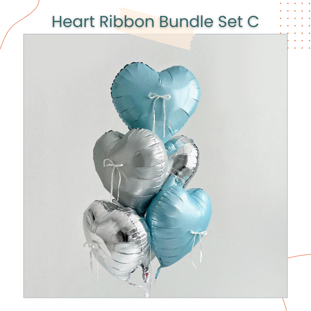 18inch Glossy Cream Heart Ribbon Balloon Bouquet Bundle for Party Events