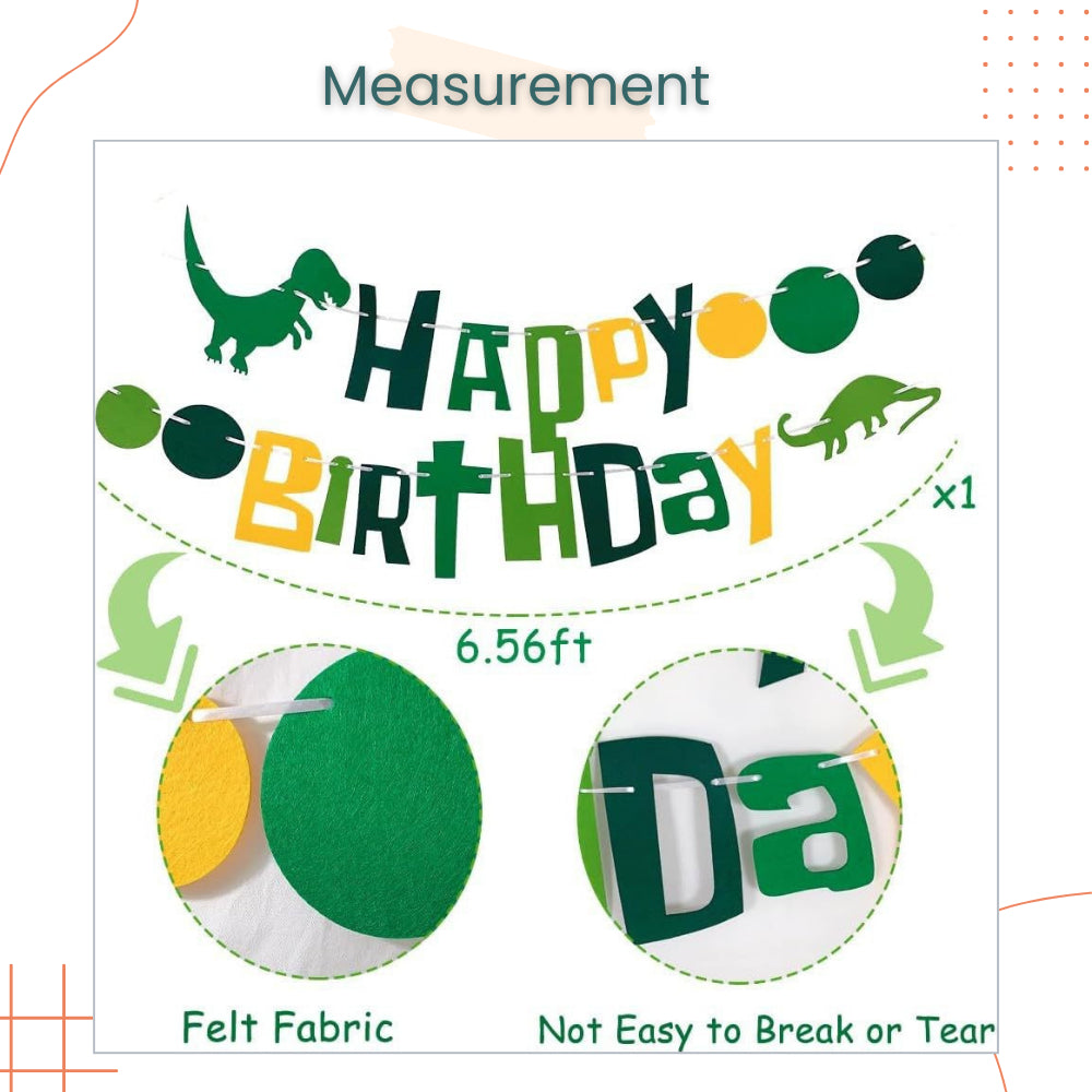 Green Felt Dinosaur Happy Birthday Banner for Birthday Parties