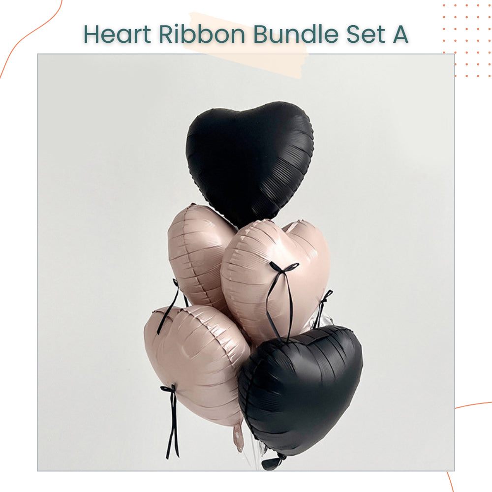 18inch Glossy Cream Heart Ribbon Balloon Bouquet Bundle for Party Events