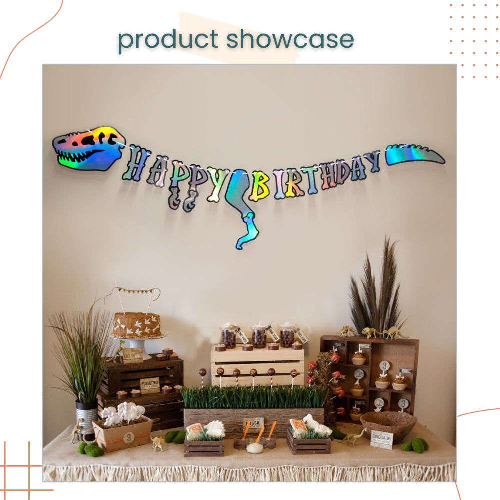 Iridescent Dinosaur Happy Birthday Banner for Birthday Parties Decoration
