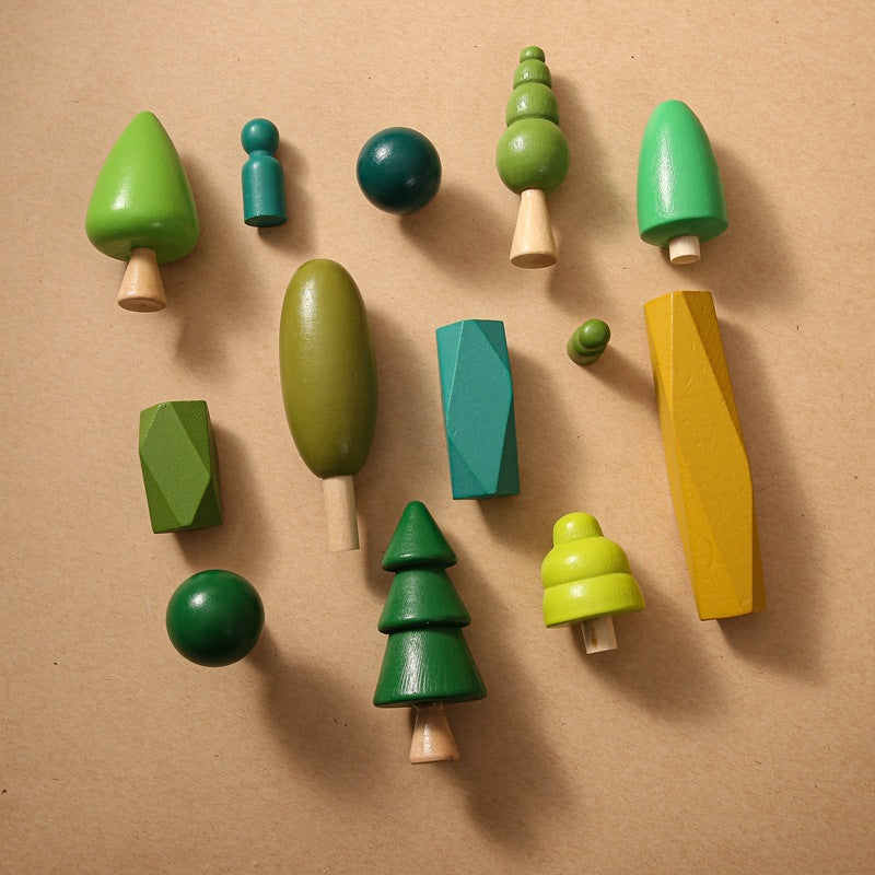 Wooden Tree Mini People 14pcs Toys Set and Wooden Rainbow Mountain Toys Set