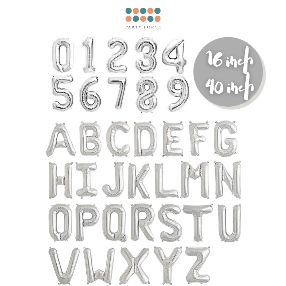 16 inch 40 inch Silver Number Balloon Alphabet Balloon