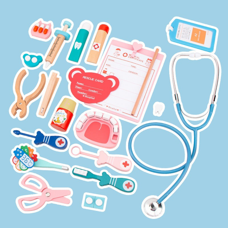 Solid Wood Kids Pretend Play Docter Role Play Set