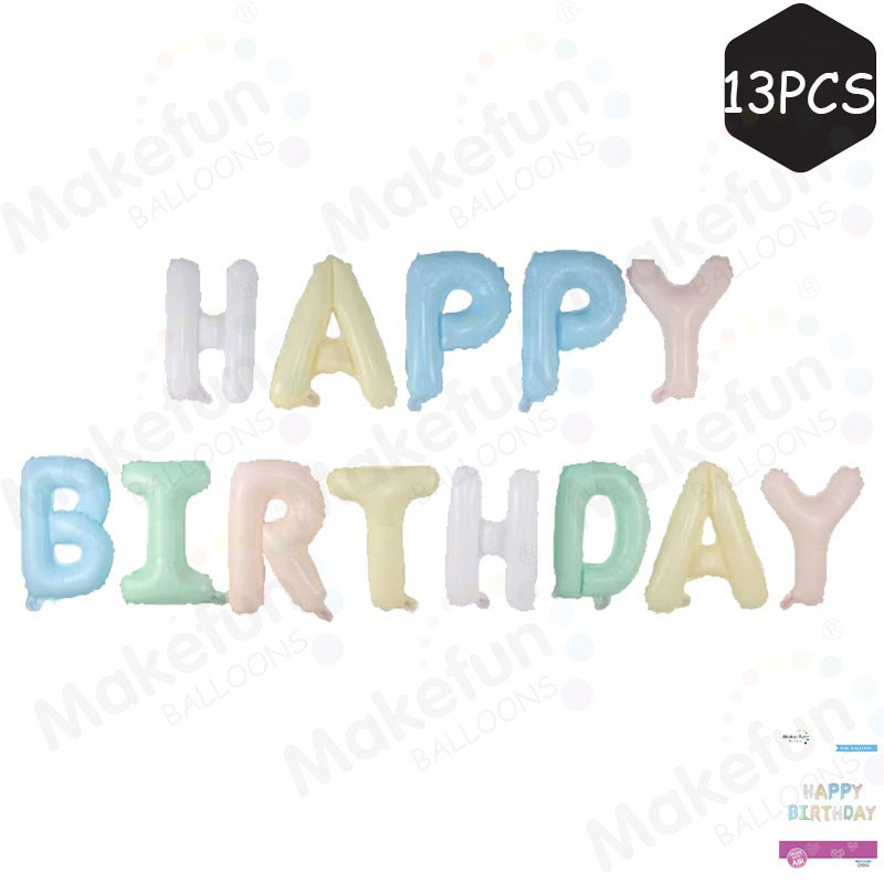 PASTEL Happy Birthday Foil Balloon Banner / Glitter Script HBD / Macaroon Ribbon Banner for Birthday Decoration