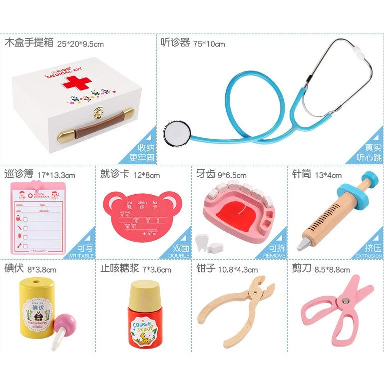 Solid Wood Kids Pretend Play Docter Role Play Set