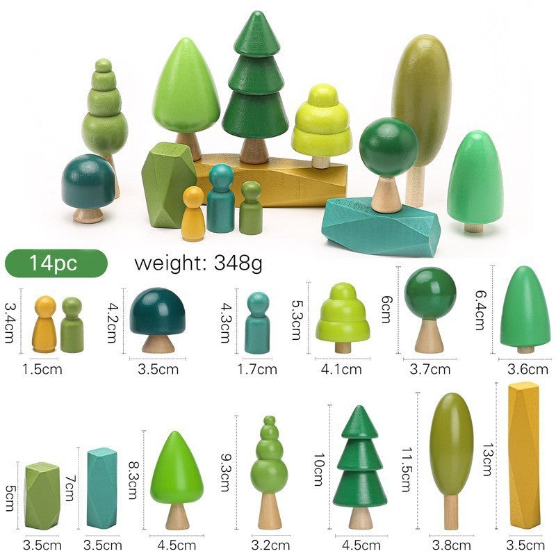 Wooden Tree Mini People 14pcs Toys Set and Wooden Rainbow Mountain Toys Set