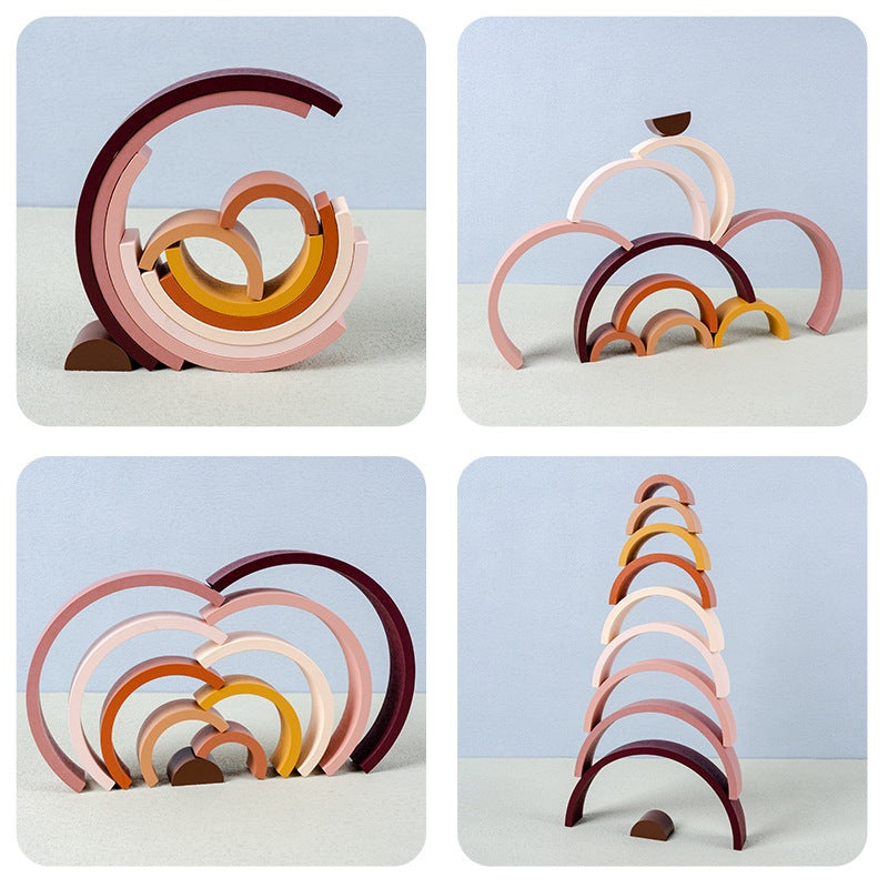 Mini Wooden Rainbow Bricks and Minifigure Toys for Kids