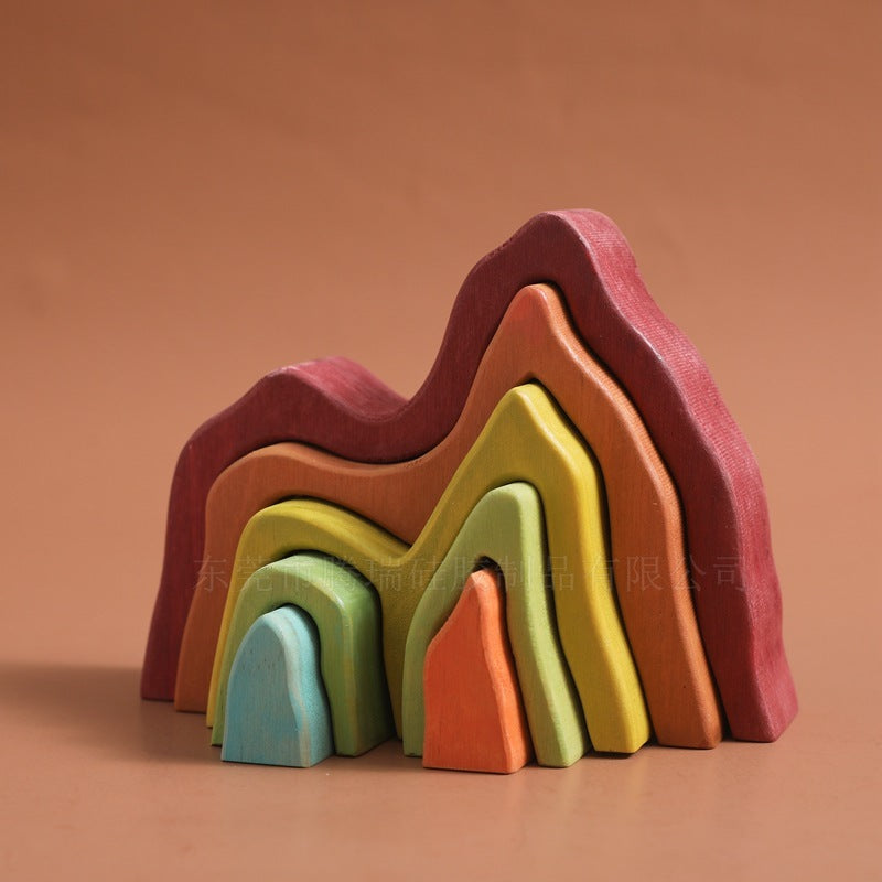 Wooden Tree Mini People 14pcs Toys Set and Wooden Rainbow Mountain Toys Set